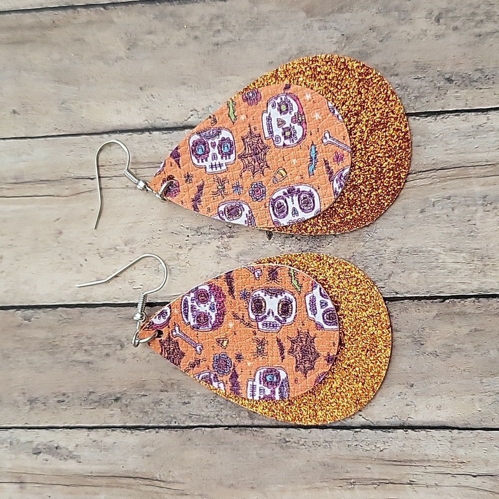 Halloween Faux Leather Teardrop Earrings